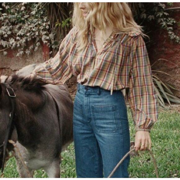 DOEN Billie Jean Top in Rainbow Plaid Print S - Picture 2 of 9